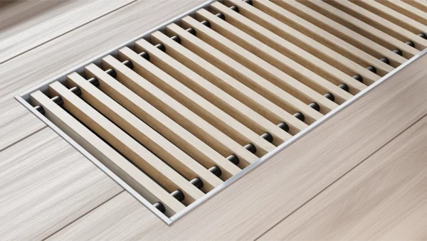 Roll-up wooden grille